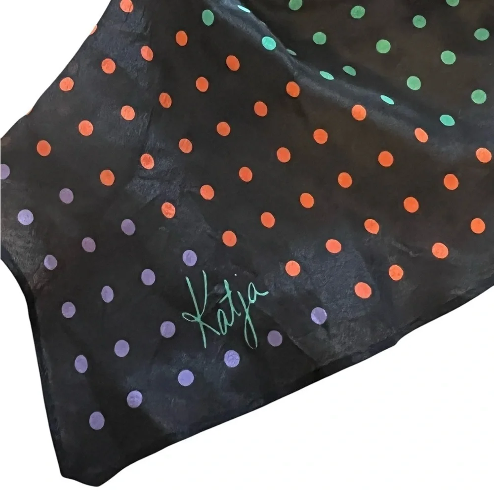 KATJA for XIIX KARAT Black/Multi Polkadot Silk Blend Japan Made Vintage Scarf
